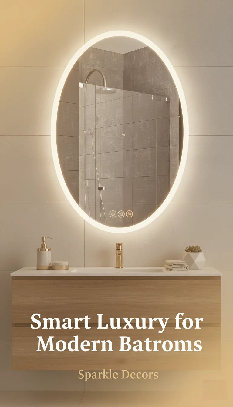 Sparkle Decors Silver Oval LED Bathroom Mirror with Bluetooth Speaker, Dimmer, Anti-Fog & 3-Tone Backlit Light – 70x50cm Wall Mount Mirror